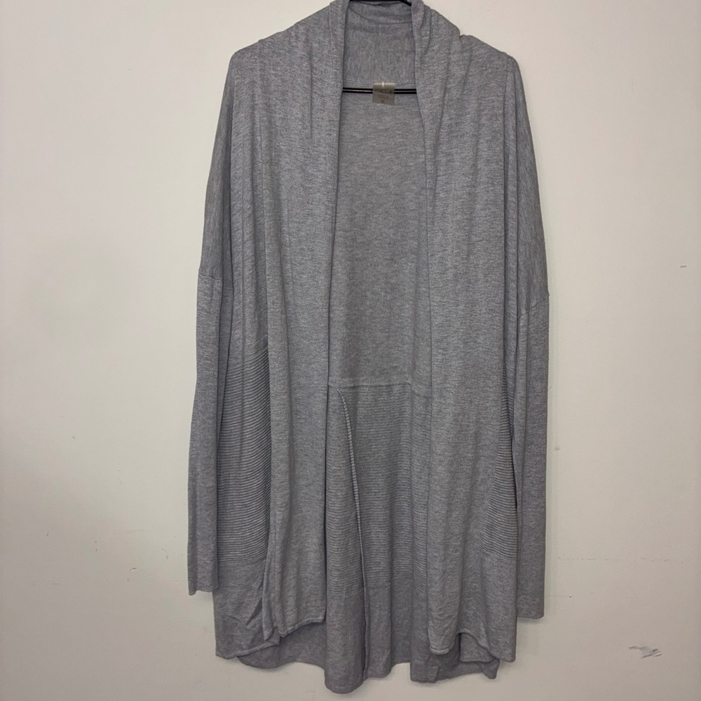 355 Calia by Carrie Underwood Cardigan XL Gray Open Front Ribbed Knit Longline
